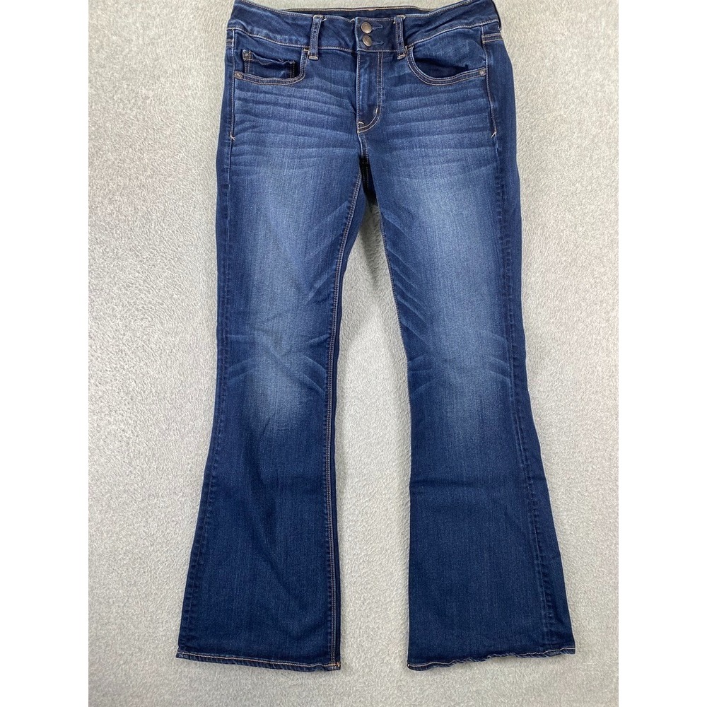 American Eagle Women's Jeans Artist Flare Size 12 Long Dark Wash Stretch Denim